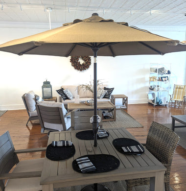 Treasure Garden 7' Glide Tilt Octagon Umbrella in bronze frame with Sesame Linen fabric