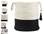 Black and White Jute Basket with Handles