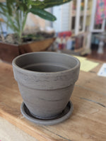 German Levante Terracotta Basalt pot with attached saucer