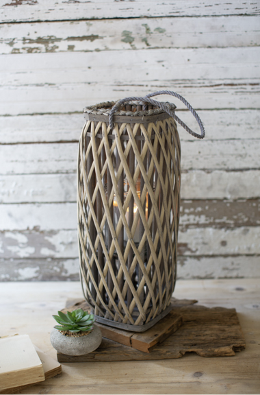 Tall Grey Square Willow Lantern- SM