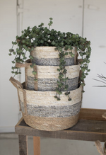 Grey Stripe Rush Basket-L